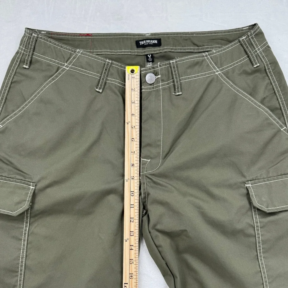 True Religion Cargo Pants Mens 36 Green New Contrast Stitch Horseshoe 700820
